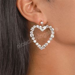 Fashion Statement Love Heart Pendant Rhinestone Dangle Earrings Women Wed Bridal Piercing Earrings Girlfriend Gift