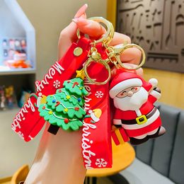 Party Favor Creative PVC Soft Glue 3D Christmas Doll Car Keychain Backpack Hanging Gift Cartoon Cute Christmas Snowman Key Chain