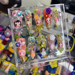 False Nails y2k with Designs Cartoon Full Cover Long Kawaii Press On Fake Charms Halloween Nail Art Decoration 221031