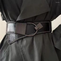 Belts Wide Elastic Waist Belt Strap Vintage Women Faux Leather Buckle Fashion Cinch Stretchy Dress Waistband