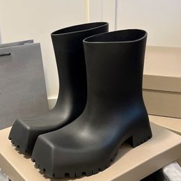 Boots Square Toe Rain Boots and Women's Daily Allmatch Midtube Boots Thick Bottom Increased Fashion Waterproof Nonslip Water Shoes 221114