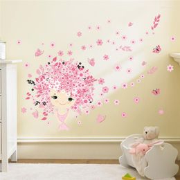 Wall Stickers Cute Baby Flower Fairy Pink Butterfly For Girls Room Decor Diy Home Decal Kids Art Pvc Poster