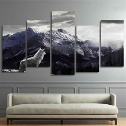 Cool HD imprimés toile mur art salon room de décoration intérieure 5 pièces de neige plateau de montagne peintures affiches d'animaux framework2990