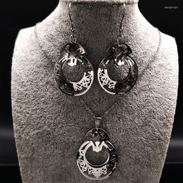 Necklace Earrings Set Fashion Flower Stainless Steel Jewerly For Women Silver Colour And Jewellery Pendientes S178372S07