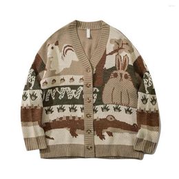 Men's Sweaters Oversized Vintage Cardigan Japanese Harajuku Cartoon Hip Loose Sweater Hop Tops Knitted Streetwear T4m7