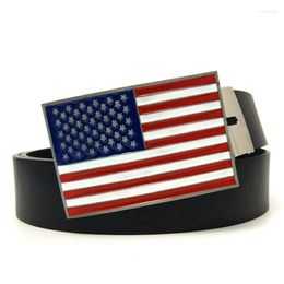 Belts Casual Black PU Leather Boys Men With American Flag The Stars And Stripes Big Metal Buckle Western Cowboy Accessories