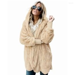 Women's Fur 4XL 5XL Faux Teddy Bear Coat Jacket Women Fashion Open Stitch Autumn Hooded Female Long Sleeve Fleece Furry 2022