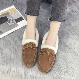 Dress Shoes Boots Womens Cotton Shoes Winter Warm Flat Casual Loafers Slip on Indoor Bow Plush Fashion Comfort Furry 221116