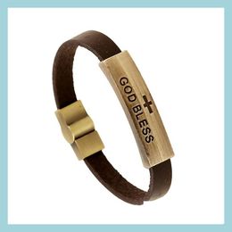 Charm Bracelets Wish God Bless Bracelet Antique Bronze Letter Tag Bracelets Wristband Rings Fashion Jewelry Drop Delivery Dhaoe