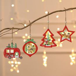 New Christmas Tree Pendant Ornaments Luminous Wooden Colour Five Pointed Star Car Suitable For A Variety Of Use Scenes Party Supplies ZZA507