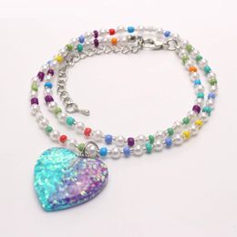 Charming Heart Pendants Small Beads Necklace Handmade Girls Child DIY Sead Beaded Necklace
