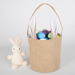 Gift Wrap Easter Basket Jute Burlap Kid With Ear Single Handle Bucket Cute Fluffy Package For Party