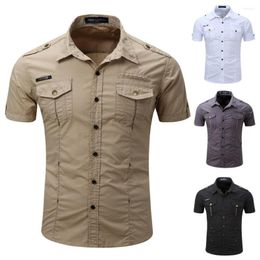 Men's Casual Shirts OEING Men's Summer Fashion Dress T-Shirt Short Sleeve Shirt Tops Military Style 3Colors British Styles 2022