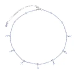 Slim Thin CZ Tennis Chain Choker Necklace Micro Paved Geometric Oval Water Drop CZ Charm Fashion Women Sexy Jewellery