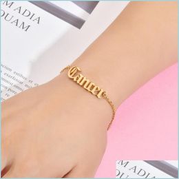 Charm Bracelets Stainless Steel Horoscope Sign Charm Bracelets Sier Gold Chains Women Bracelet Fashion Jewellery Drop Delivery Dhdpm