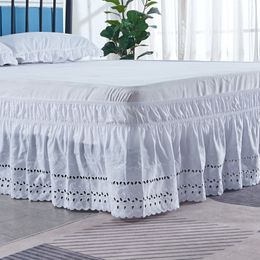 Bed Skirt Absolutely Gorgeous Well Made Embroidered Craft Ruffled White Wrinkle Fade Resistant Fabric -15 Inch High 221115