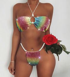 2022 Adjustable Crystal Bikini Set Sexy Thong Swimwear Two Piecs Set Women Summer Biquini Fashion Beach Swimsuit Suits