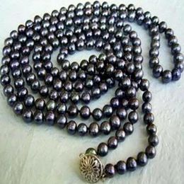 Baroque Long 50 inches 7-8mm Natural Black Akoya Cultured Pearl Jewellery Necklace AA