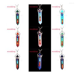 Pendant Necklaces Musiling Jewelry Natural Stone 7 Chakra Beads Hexagon Prism Point Reiki Pendulum Charms Healing Amulet Mix 14X