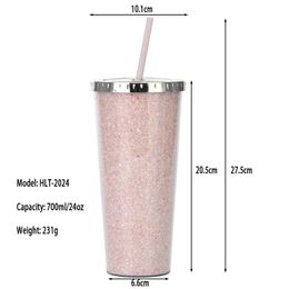 24oz Glitter Sippy Cup Tumbler Double Wall Insulated Plastic Sport Bottle Mug With Straws Customizable DIY Gift Water Tumblers Sea Shipping RRC403