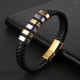 Charm Bracelets Men Male Cowhide Leather Cord Gold Silver Plated Stainless Steel Magnet Clasp Hand Cuff Wrishband Jewellery