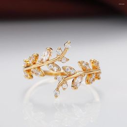 Wedding Rings Adjustable Finger For Women Luxury Leaves Open Gold Colour CZ Bride Ring Gift Fashion Jewellery Wholesale