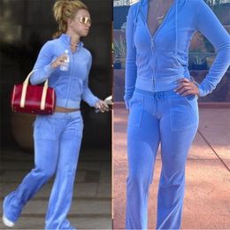 Womens Two Piece Pants Solid color Tracksuit Women suit zipper sweatshirt and pants Trousers with pockets Jogging Set Velour Suits Suit 221115