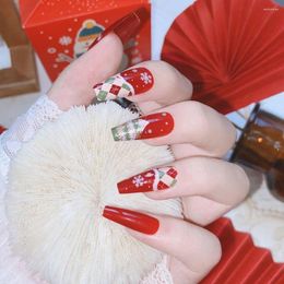 False Nails Christmas Wear Detachable Wearable Ballerina Fake Full Coverage Nail Tip Ins Style Pattern Glitter Line French