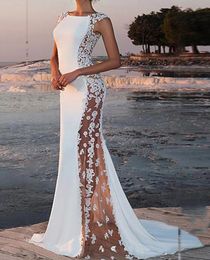 Mermaid Women Wedding Dress Jewel Neck Illusion Lace Tulle Sleeveless Bridal Party Gowns Custom Made Vestidos de Novia 2023