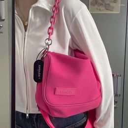 Evening Bags Large-capacity Canvas Messenger Bag Rose Red Acrylic Chain Armpit Shoulder Crossbody