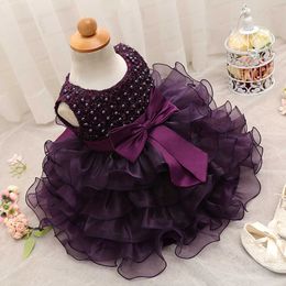 Summer Flower Infant Party Dress For 1 Year Baby Girl Birthday Frock Toddler Christening Gown Baby Purple Prom Baptism Dresses Q0716