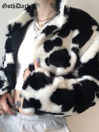 Women's Fur Faux Goth Dark Punk Style Gothic Crop Y2k Coats Fashion Colour Block Long Sleeve Women Cardigan Jackets Warm Streetwear 221116