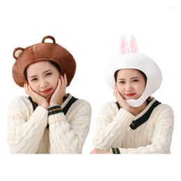 Berets Lovely Cartoon Bear Plush Hat Cute 3D Animal Ears Stuffed Toy Headgear Warm Earflap Cap Holiday Party Po Props