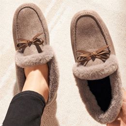 Dress Shoes Boots Women ButterflyKnot Fluffy Plush Flat Shoes 2022 Fashion Winter Warm Faux Fur Flock Loafers Slip On Shallow Luxury Moccasin 221116