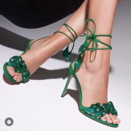 Elegant Brand Women Galactic Flower Sandals Shoes Aquazzu Wrap-around Strappy Lady Gladiator Sandalias Dress Bridal Wedding High Heels EU35-43