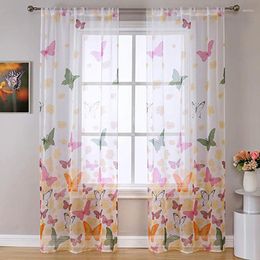Curtain Butterfly Print Tulle Curtains Doors And Windows Balcony Romantic Pattern Sheer Bedroom Drape Decoration