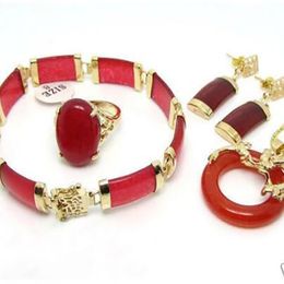 New Jewelry Red Dragon Pendant Necklace Ring Bracelet Earring Set