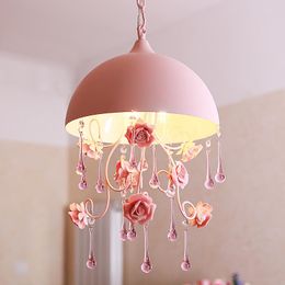 Pendant Lamps Semi-circular Lights Pink Countryside Pastoral Style Ceramic Rose Flower Stairs Princess Bedroom Lamp ZA FG468