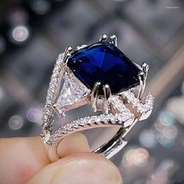 Wedding Rings Princess Cut Royal Blue Stone For Women Adjustable Ring Banquet Party Jewellery Fashion Band
