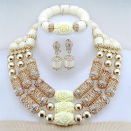 Necklace Earrings Set 2022High Quality Nigerian Wedding African Beads Bridal Costume Women Handmade Dubai Crystal Earring T1027