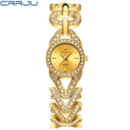 cwp 2021 Women Watches CRRJU Golden Waterproof Wrist Watch Fashion Jewelry Bracelet Stainless Steel Quartz Male Gift2734