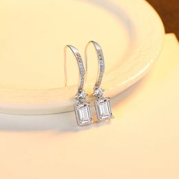 Korean fashion shiny square zircon s925 silver dangle earrings women Jewellery temperament lady exquisite luxury ear hook earrings accessories gift