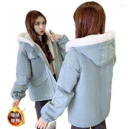 Women's Trench Coats Resemble Lamb Warm Coat Women Autumn Winter 2022 Cashmere Padded Tooling Cotton Clothes Hooded Student Jacket