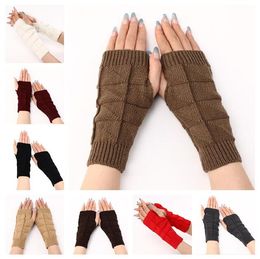 knitted acrylic warm half finger gloves Fashion women Geometric pattern gloves