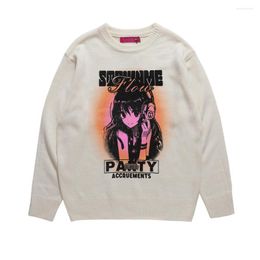 Men's Sweaters Anime Japanese Mens Streetwear Hip Hop Cartoon Girl Graphic Print Jumpers Autumn Winter Harajuku Casual Pullover Women