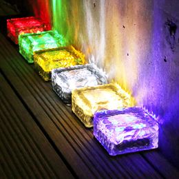 Garden Decorations Solar Brick Ice Cube Lights Outdoor Waterproof Paver Landscape Path Lamp for Courtyard Pathway Christmas Festival 221115