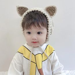 Berets Ear Cartoon Toddler Girl&Boy Hat Baby Protection Wear Crochet Hats Cap Outdoor Knit Plaid For Men Thermal Cycling
