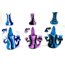 Hookahs 14'' Silicone Bongs with Glass Roacket Percolator Durable Silica Gel Colourful Bong Dab Oil Rigs for Smoking