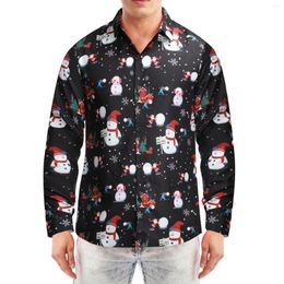 Men's Casual Shirts Men's Button Christmas Print Lapel Long-sleeved Cold Gear Men