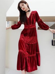 Casual Dresses GypsyLady Elegant Chic Red Midi Dress Velvet Vintage Boho Autumn Spring Holiday Women Long Sleeve Ladies Vestidos